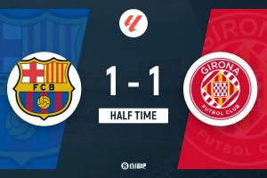 巴萨半场1-1战平赫罗纳，佩德里建功，维特塞尔上演精彩倒钩，拉什福德击中门框。